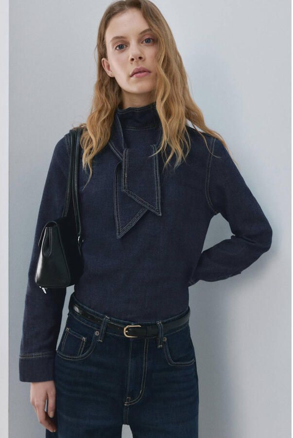 Mango denim top dark blue denim