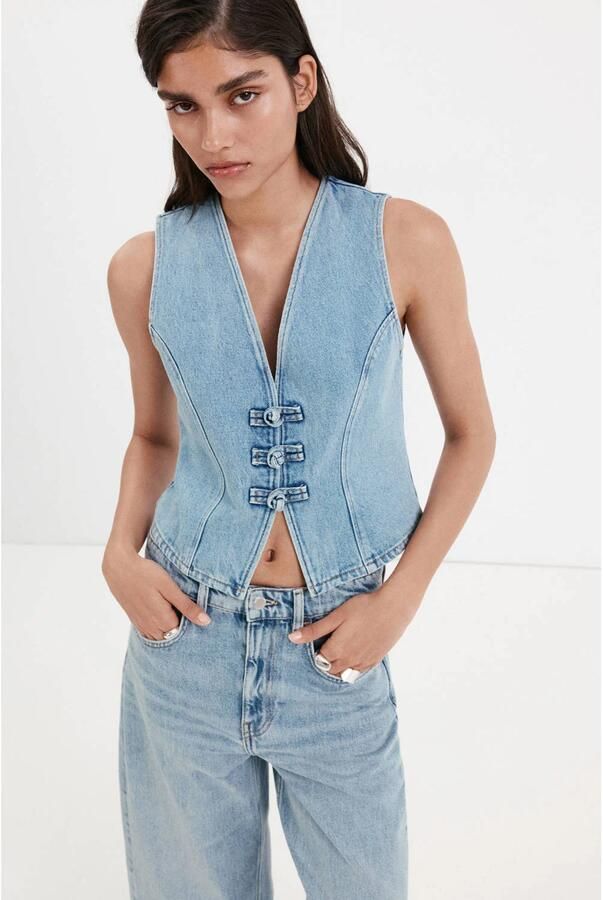 Mango denim top mediumblauw