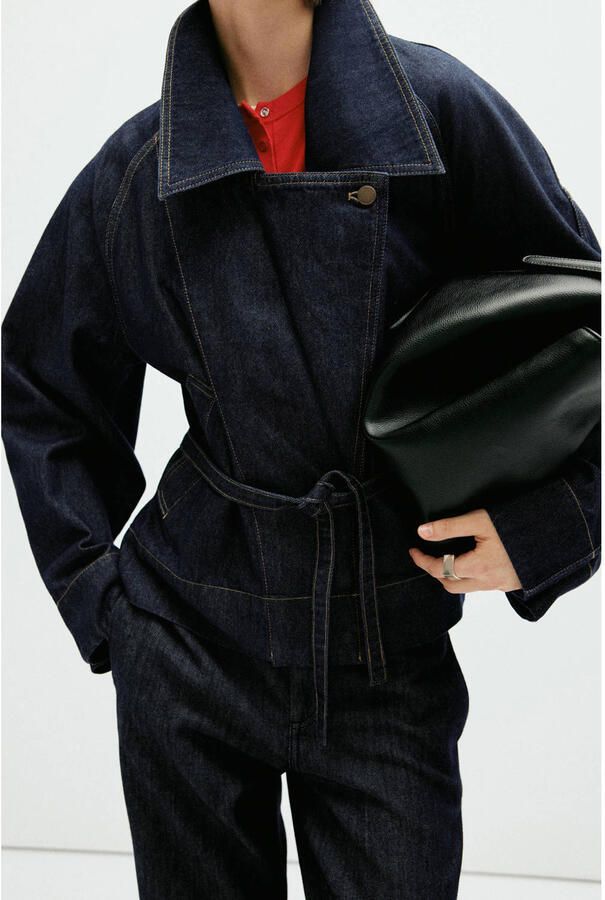 Mango denim trenchcoat met ceintuur donkerblauw