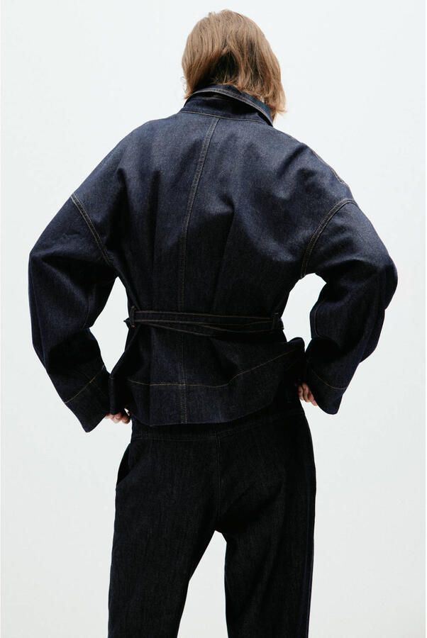Mango denim trenchcoat met ceintuur donkerblauw - Foto 2