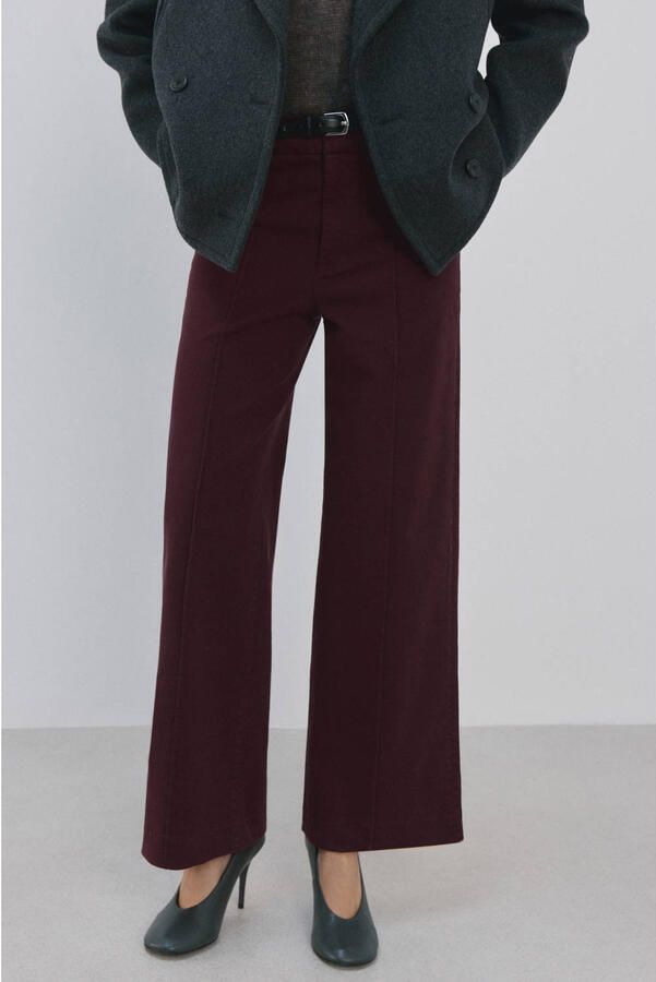 Mango denim wide leg high waist broek donkerrood