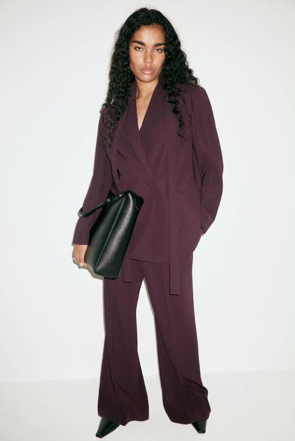 Mango double breasted blazer met ceintuur