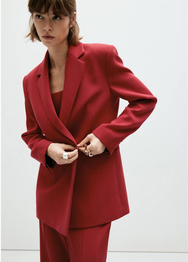 Mango double breasted blazer met ceintuur rood