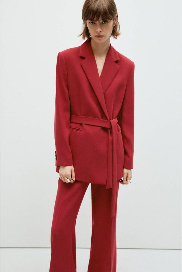 Mango double breasted blazer met ceintuur rood