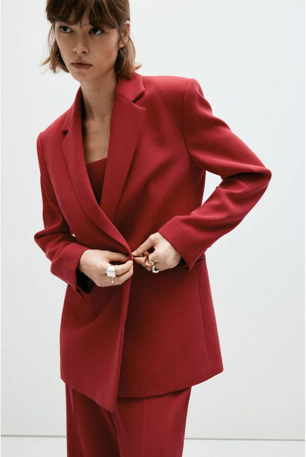 Mango double breasted blazer met ceintuur rood - Foto 3
