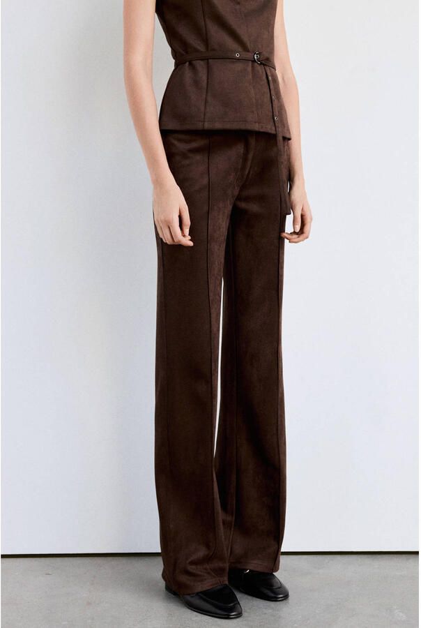 Mango flared broek suèdelook bruin
