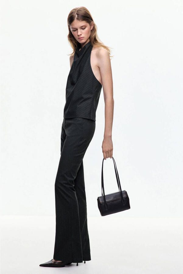 Mango flared broek met krijtstreep grijs - Foto 3