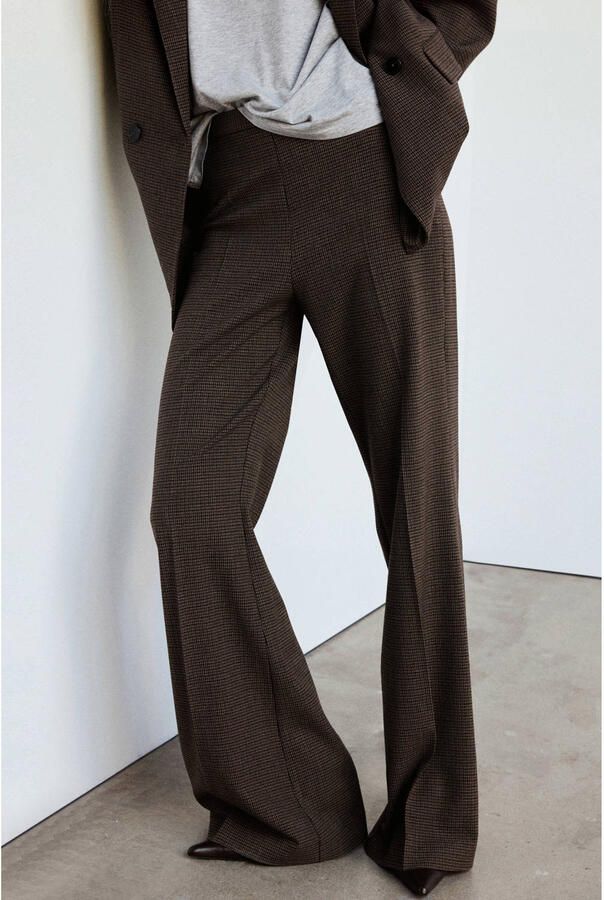 Mango flared geruite broek bruin