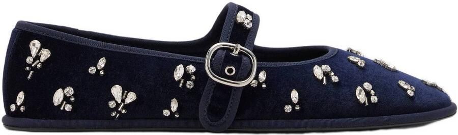 Mango fluwelen ballerina's met strass-steentjes en print donkerblauw