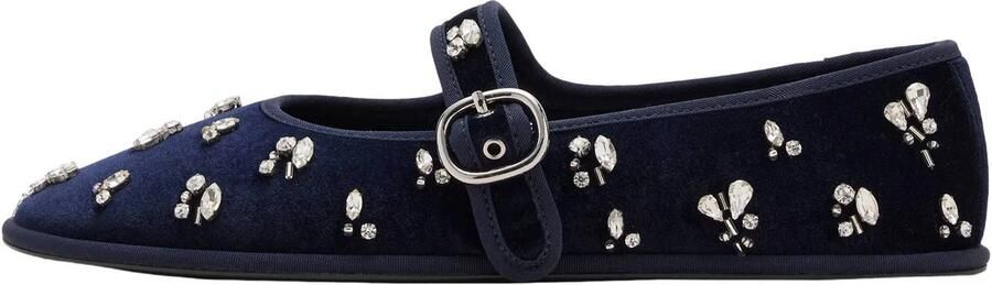 Mango fluwelen ballerina's met strass-steentjes en print donkerblauw - Foto 3