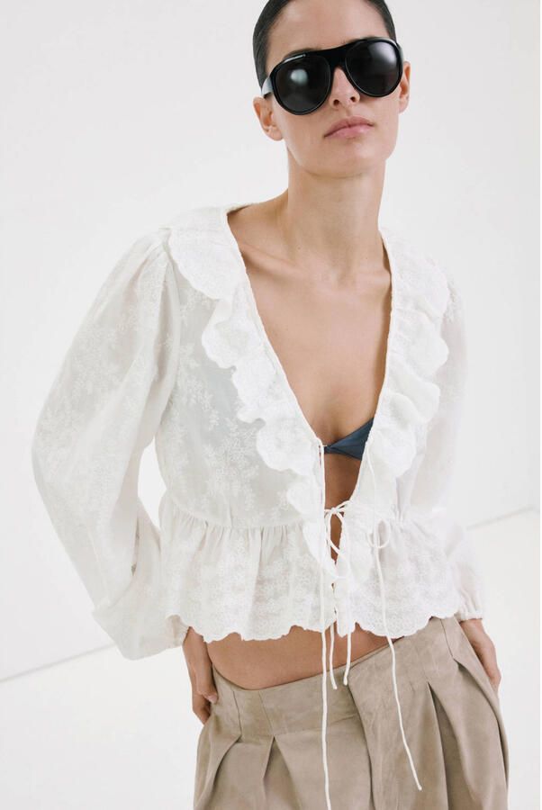 Mango gebloemde blouse ecru