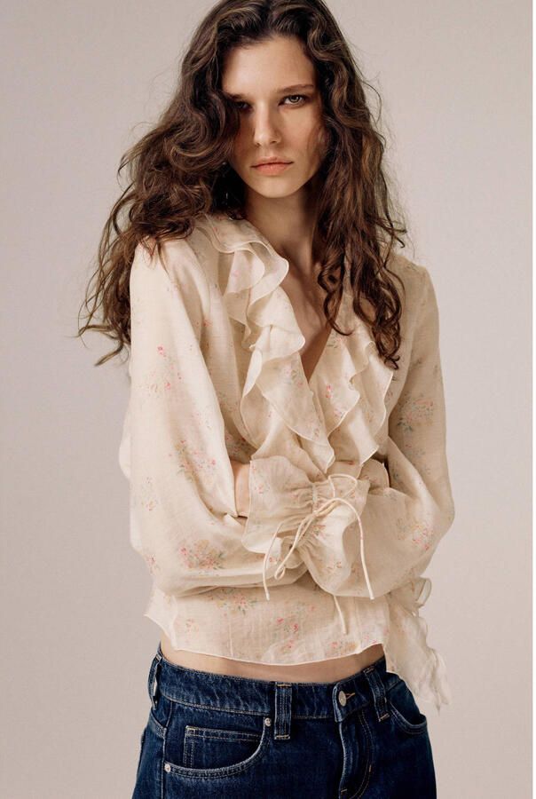 Mango gebloemde blouse lichtroze