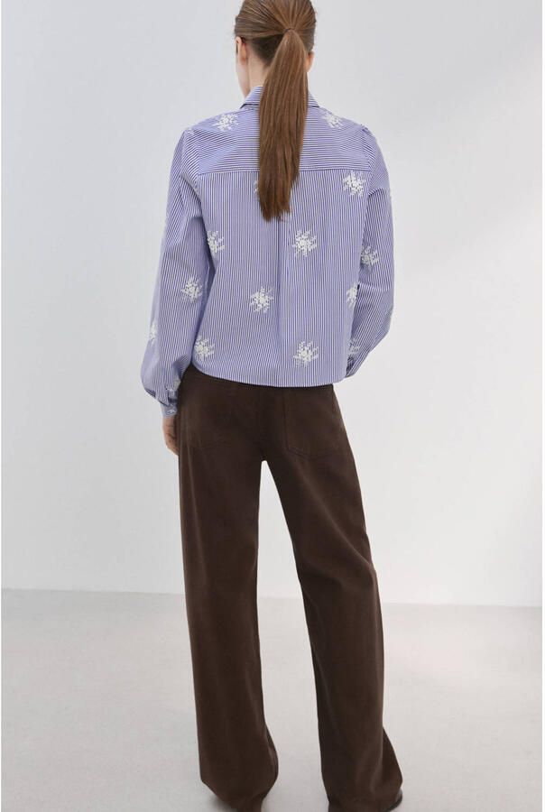 Mango gebloemde blouse met krijtstreep lichtblauw - Foto 2