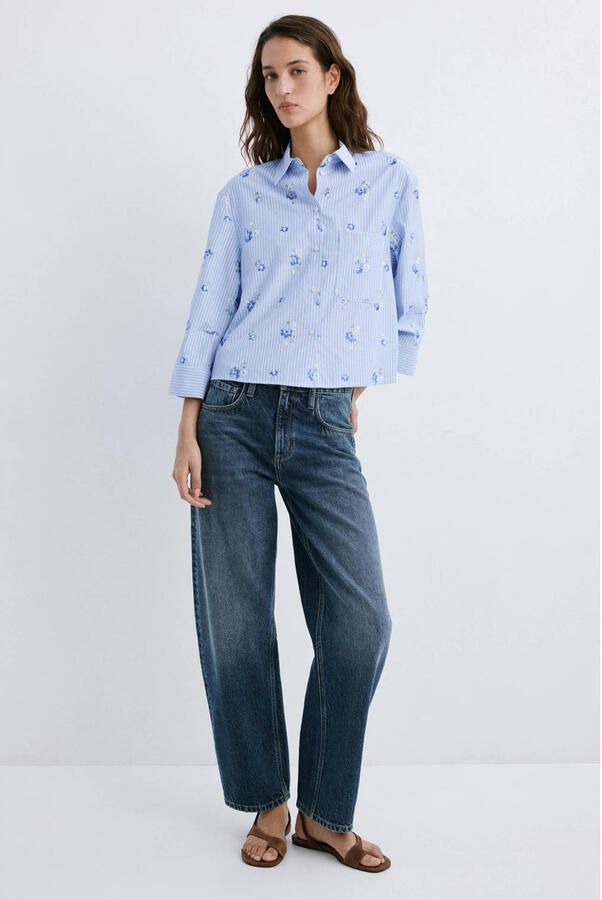 Mango gebloemde blouse met krijtstreep lichtblauw - Foto 3