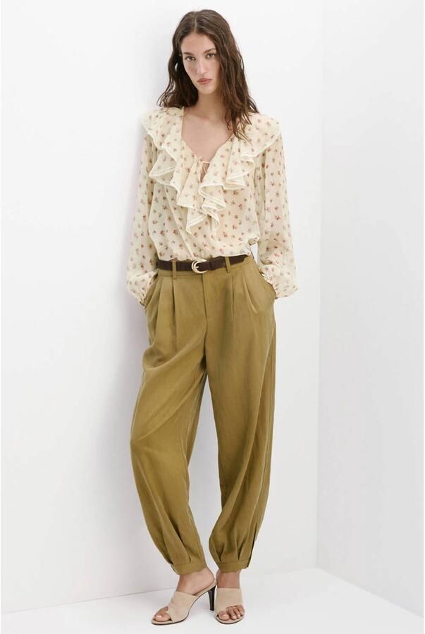 Mango gebloemde blouse met ruches lichtgeel - Foto 2