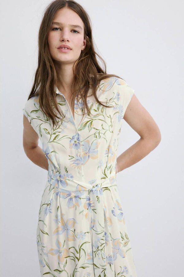 Mango gebloemde blousejurk ecru