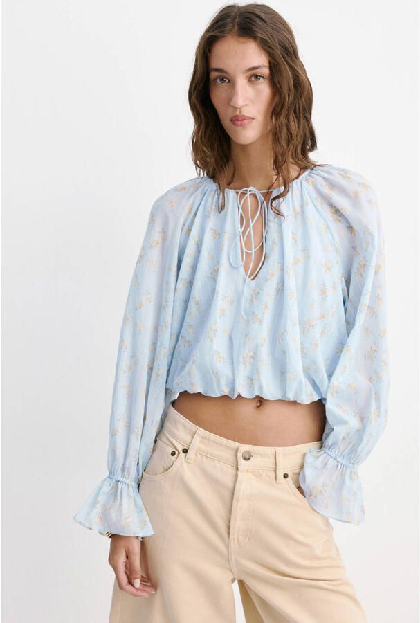 Mango gebloemde cropped top blauw