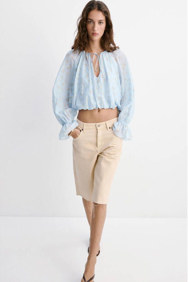 Mango gebloemde cropped top blauw - Foto 3