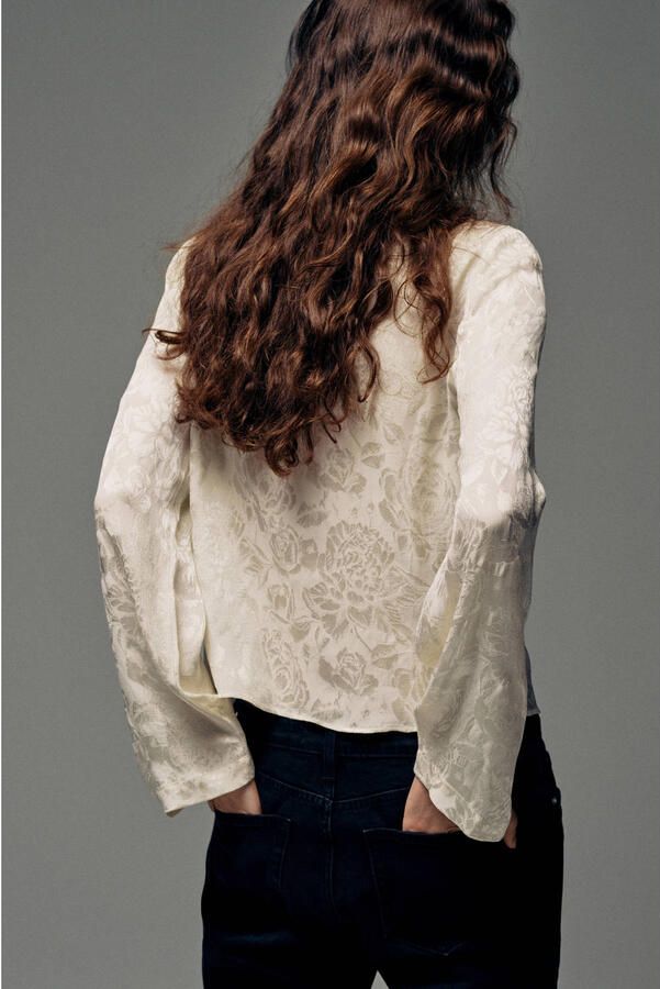 Mango gebloemde jacquard blouse ecru