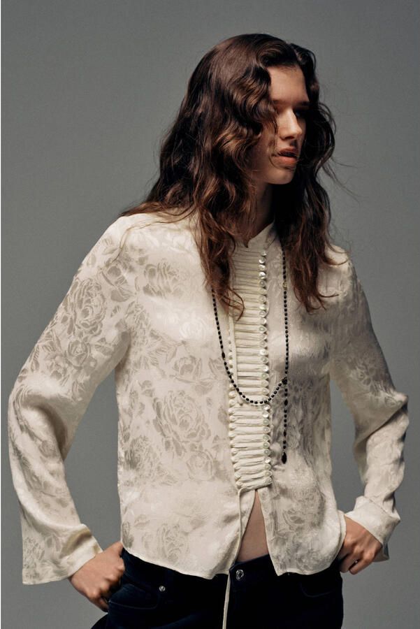 Mango gebloemde jacquard blouse ecru - Foto 2