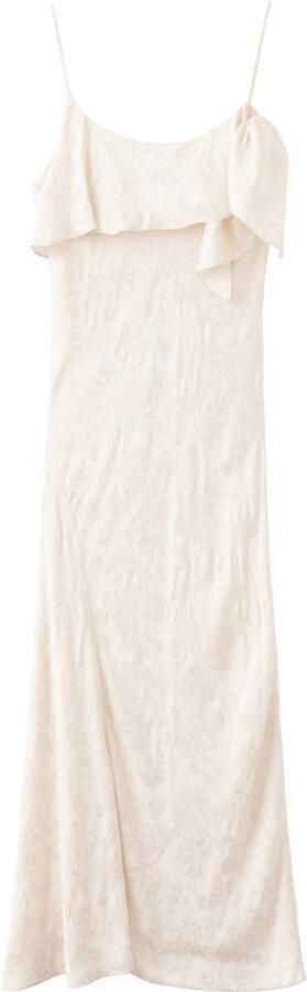 Mango gebloemde jacquard midi jurk beige