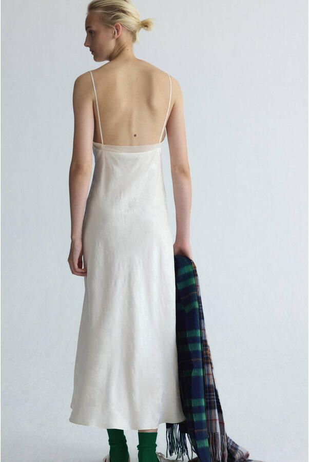 Mango gebloemde jacquard midi jurk beige - Foto 3
