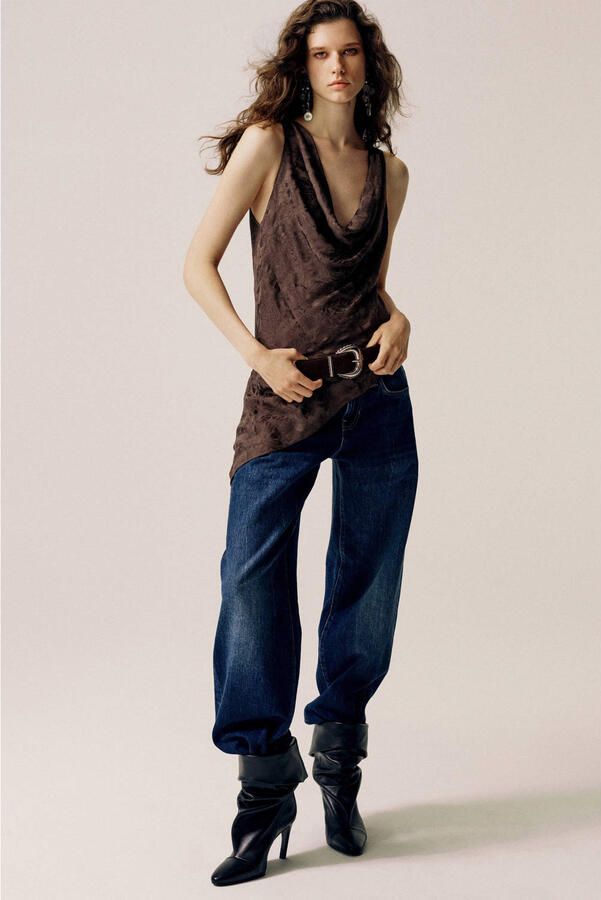 Mango gebloemde jacquard top bruin - Foto 3