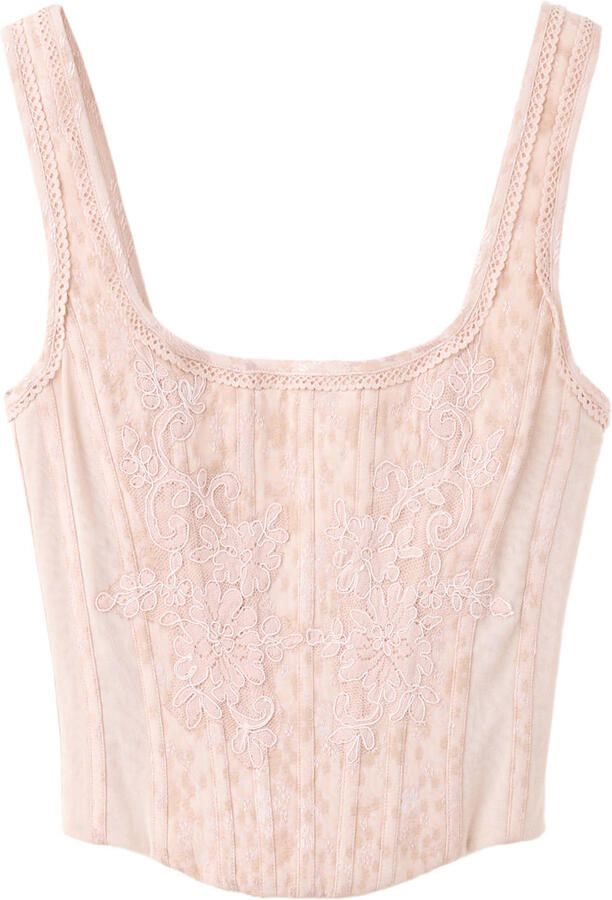 Mango gebloemde jacquard top met borduursels lichtroze