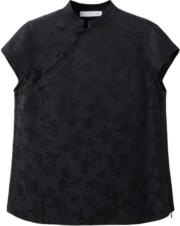 Mango gebloemde jacquard top zwart