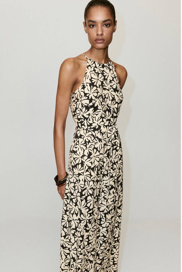 Mango gebloemde jumpsuit beige