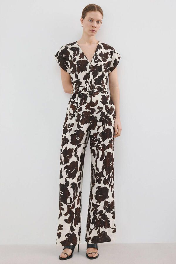 Mango gebloemde jumpsuit ecru bruin - Foto 3