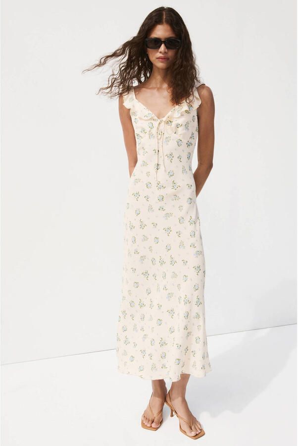 Mango gebloemde maxi jurk ecru - Foto 2