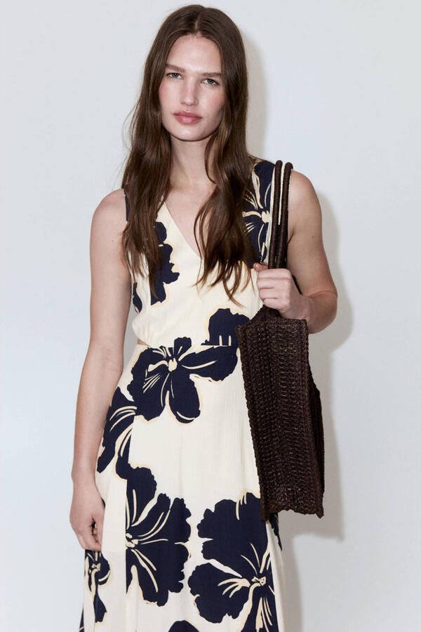 Mango gebloemde maxi jurk ecru