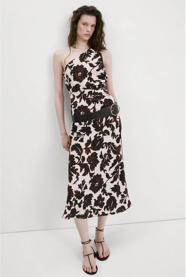 Mango gebloemde midi jurk bruin