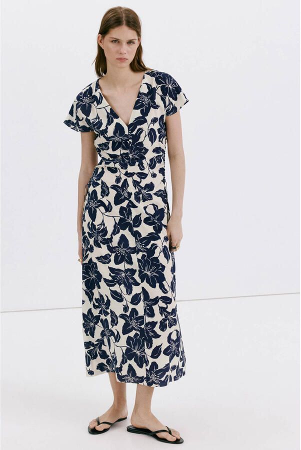 Mango gebloemde midi jurk ecru