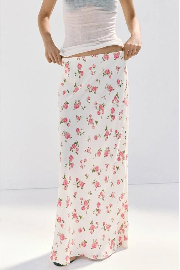Mango gebloemde midi rok ecru