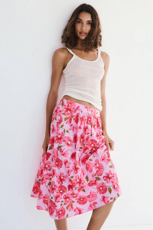 Mango gebloemde midi rok roze - Foto 3