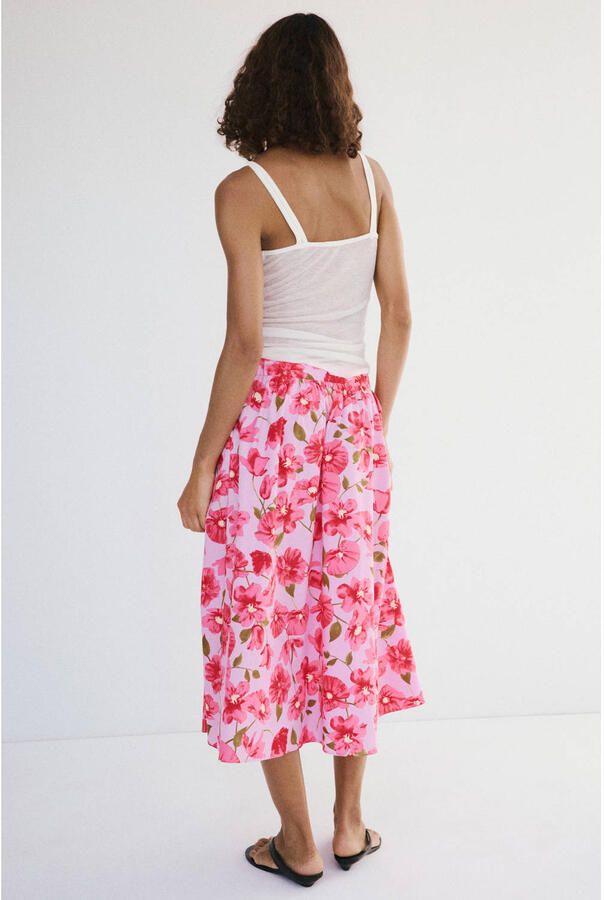 Mango gebloemde midi rok roze - Foto 2