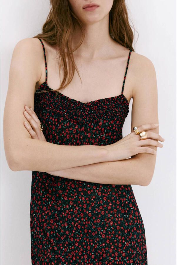 Mango gebloemde midi zomerjurk rood
