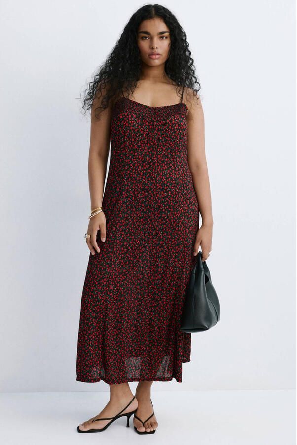 Mango gebloemde midi zomerjurk rood - Foto 3