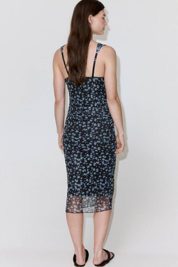 Mango gebloemde midi zomerjurk zwart - Foto 2