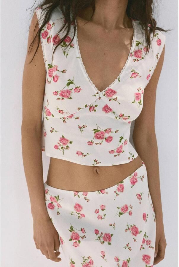 Mango gebloemde top ecru