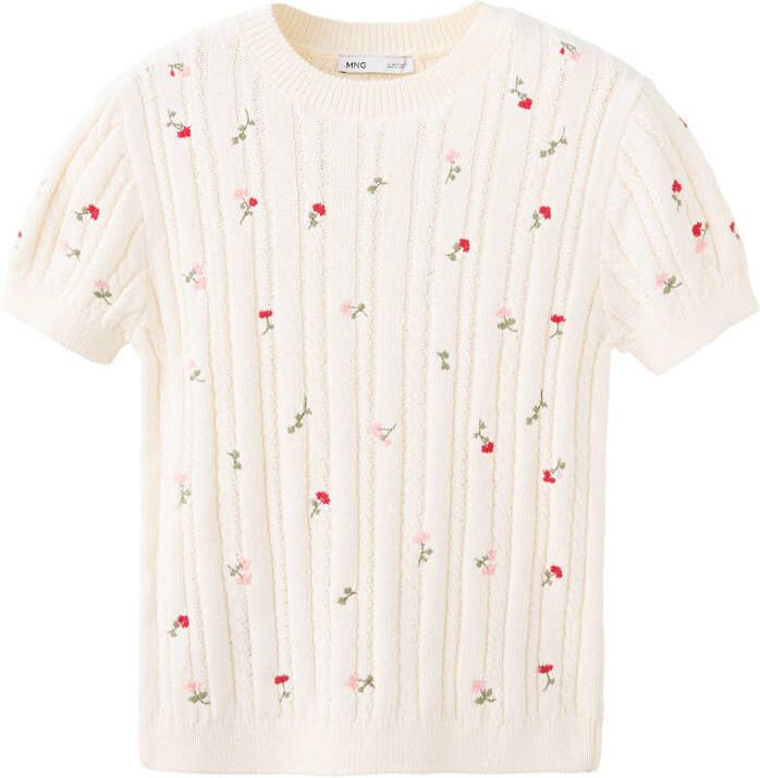Mango gebloemde top met borduursels ecru