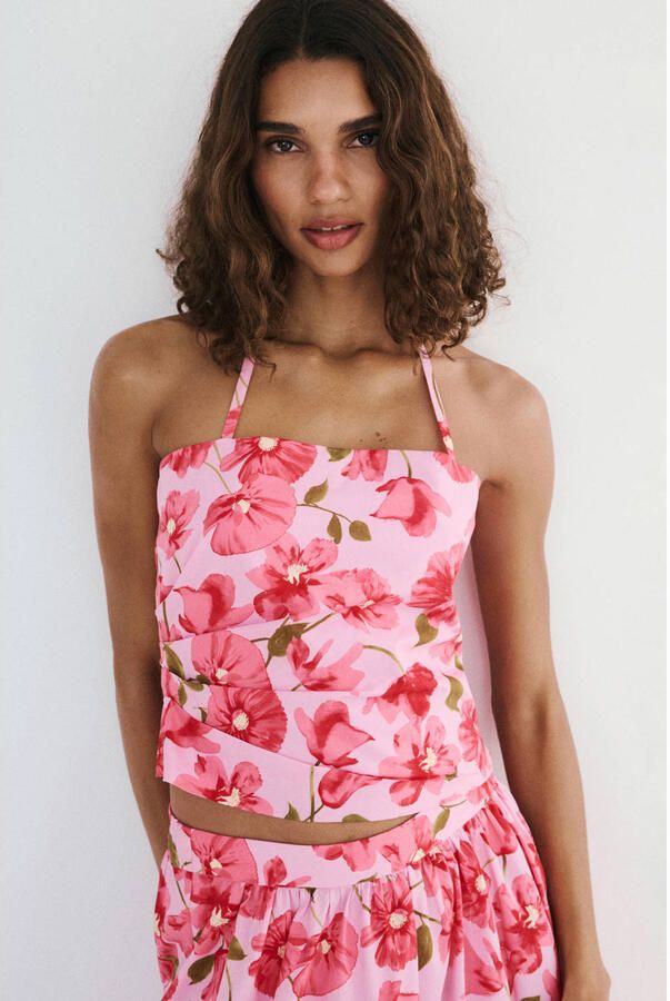 Mango gebloemde top roze