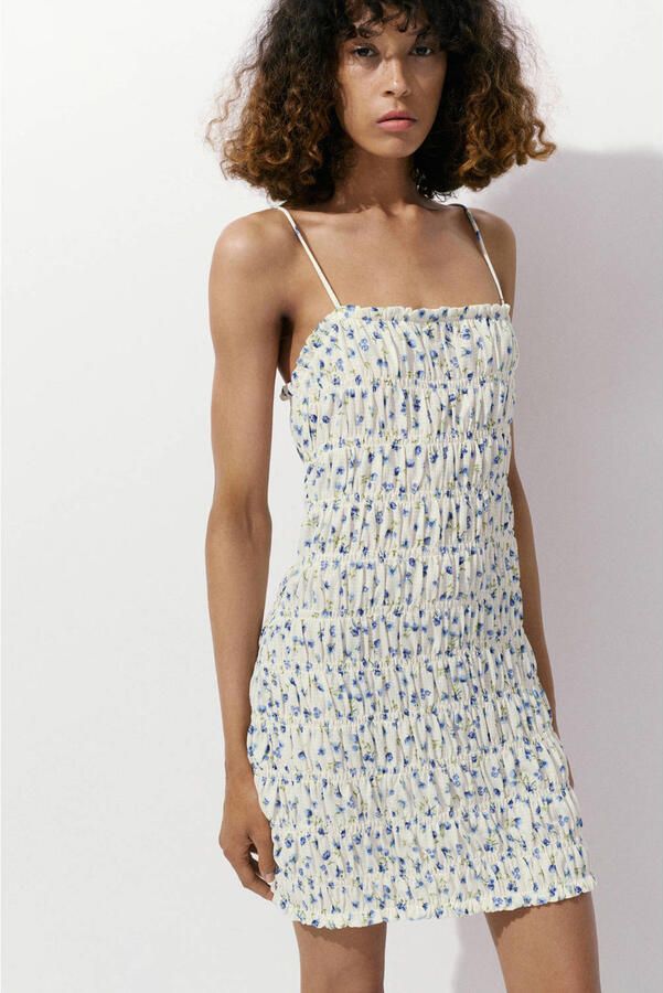 Mango gebloemde zomerjurk blauw - Foto 3