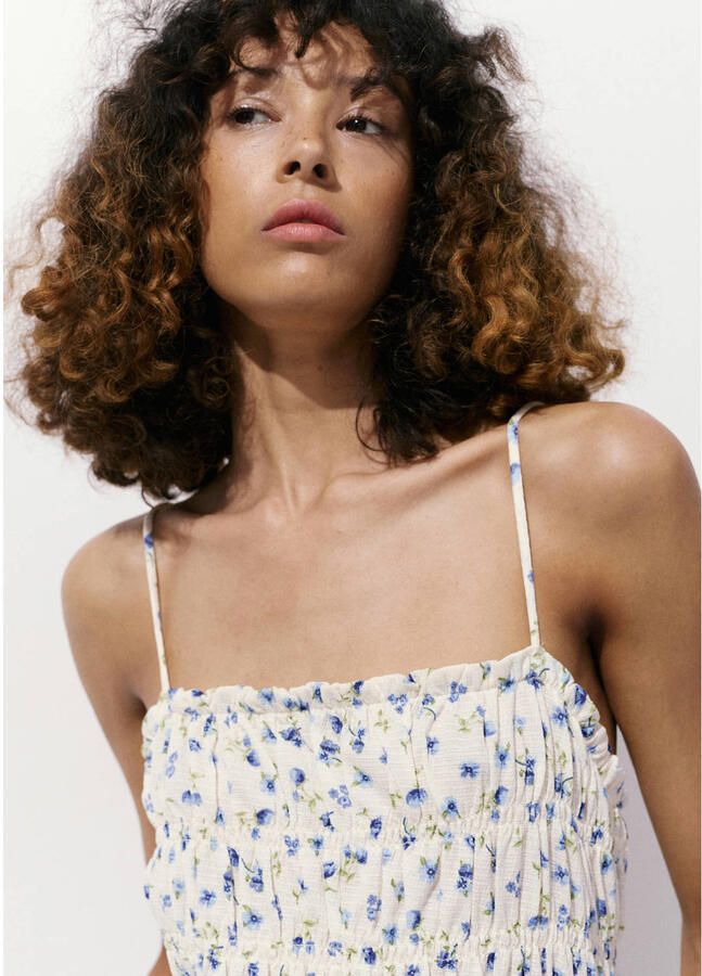 Mango gebloemde zomerjurk blauw - Foto 2