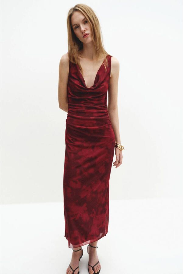 Mango gebloemde zomerjurk rood