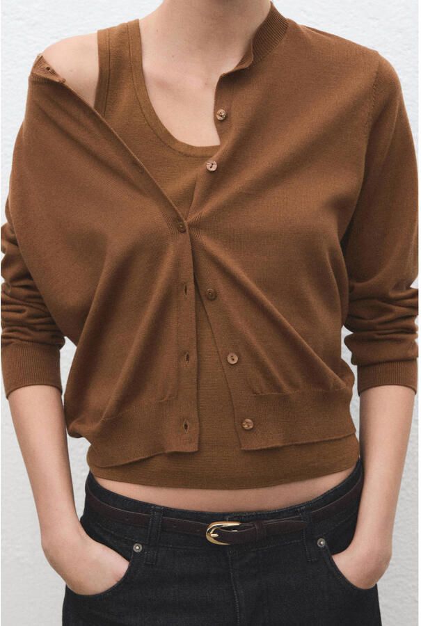 Mango gebreid vest bruin