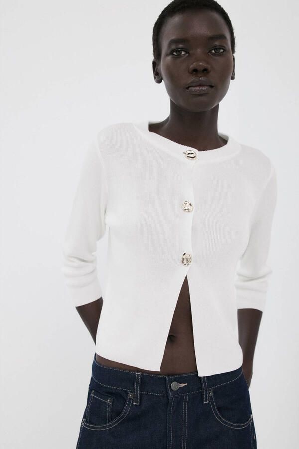 Mango gebreid vest ecru
