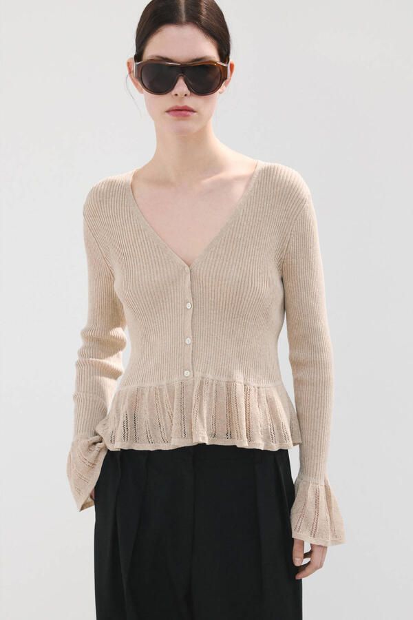 Mango gebreid vest lichtbruin